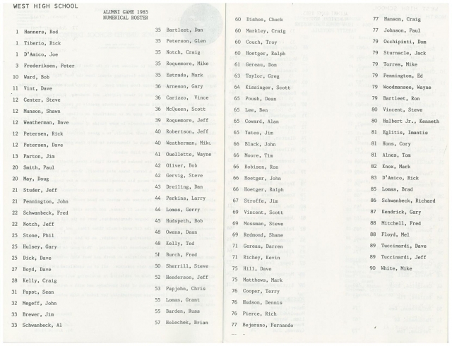 May 1985 - West vs North Alumni Football Game (Players)
